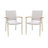 Portals Outdoor Coral Sand Aluminum Stacking Dining Chair with Teak Arms - Set of 2