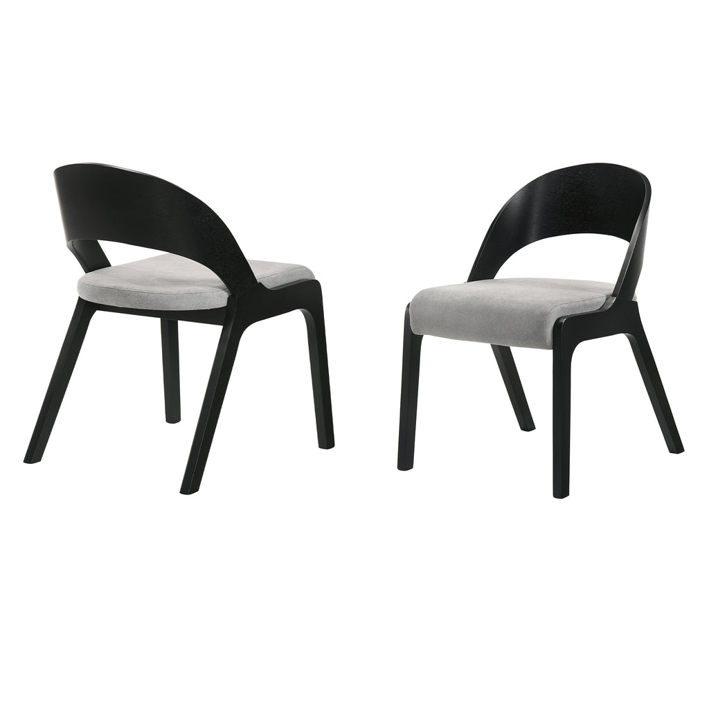 Polly Mid-Century Gray Upholstered Dining Chairs in Black Finish - Set of 2