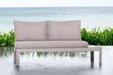Portals Outdoor Sofa in Light Matte Sand Finish with Natural Teak Wood and Beige Cushions