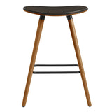 Piper 26" Counter Height Backless Bar Stool in Brown Faux Leather and Walnut Wood
