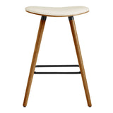 Piper 26" Counter Height Backless Bar Stool in Cream Faux Leather and Walnut Wood