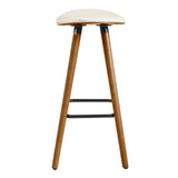 Piper 26" Counter Height Backless Bar Stool in Cream Faux Leather and Walnut Wood