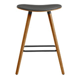 Piper 26" Counter Height Backless Bar Stool in Gray Faux Leather and Walnut Wood
