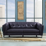 Primrose Contemporary Sofa in Dark Metal Finish and Navy Genuine Leather