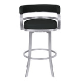 Prinz 30" Bar Height Swivel Black Faux Leather and Brushed Stainless Steel Bar Stool