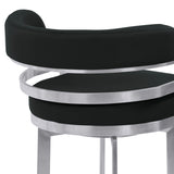 Prinz 30" Bar Height Swivel Black Faux Leather and Brushed Stainless Steel Bar Stool