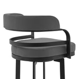 Prinz 26" Counter Height Swivel Grey Faux Leather and Black Metal Bar Stool