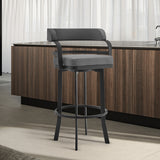 Prinz 30" Bar Height Swivel Grey Faux Leather and Black Metal Bar Stool