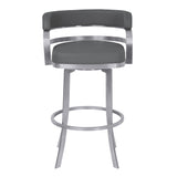 Prinz 26" Counter Height Swivel Grey Faux Leather and Brushed Stainless Steel Bar Stool