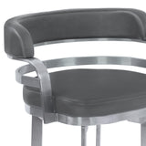 Prinz 26" Counter Height Swivel Grey Faux Leather and Brushed Stainless Steel Bar Stool