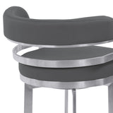 Prinz 26" Counter Height Swivel Grey Faux Leather and Brushed Stainless Steel Bar Stool