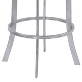 Prinz 26" Counter Height Swivel Grey Faux Leather and Brushed Stainless Steel Bar Stool