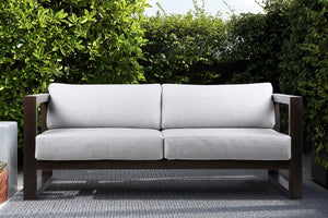 Paradise Outdoor Dark Eucalyptus Wood Sofa with Grey Cushions