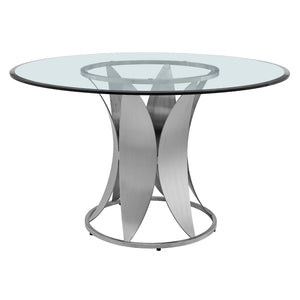 Petal Modern Glass and Stainless Steel Round Pedestal Dining Table