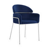 Portia Blue Velvet and Brushed Stainless Steel Dining Room Chairs - Set of 2