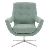 Quinn Contemporary Adjustable Swivel Accent Chair in Polished Steel Finish with Spa Blue Fabric