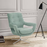 Quinn Contemporary Adjustable Swivel Accent Chair in Polished Steel Finish with Spa Blue Fabric