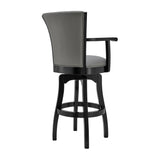 Raleigh 26" Counter Height Swivel Grey Faux Leather and Black Wood Arm Bar Stool