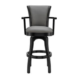 Raleigh 30" Bar Height Swivel Grey Faux Leather and Black Wood Arm Bar Stool