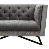 Regis Contemporary Chair in Gray Fabric with Black Metal Finish Legs and Antique Brown Nailhead Accents
