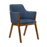 Renzo Blue Fabric and Walnut Wood Dining Side Chairs - Set of 2