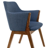 Renzo Blue Fabric and Walnut Wood Dining Side Chairs - Set of 2