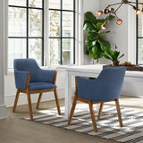 Renzo Blue Fabric and Walnut Wood Dining Side Chairs - Set of 2