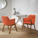 Renzo Orange Fabric and Walnut Wood Dining Side Chairs - Set of 2