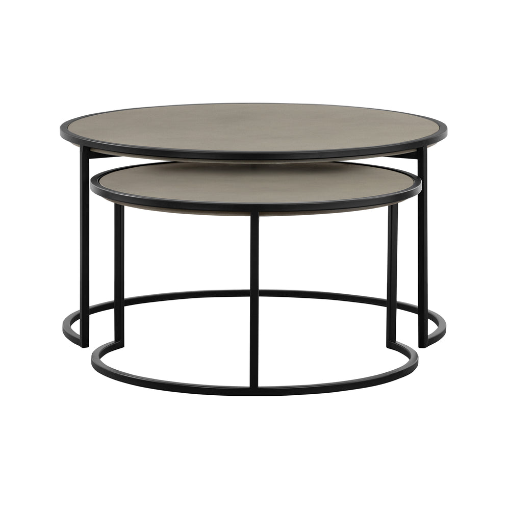 Rina Concrete and Black Metal 2 Piece Nesting Coffee Table Set