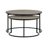 Rina Concrete and Black Metal 2 Piece Nesting Coffee Table Set