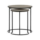 Rina Concrete and Black Metal 2 Piece Nesting End Table Set