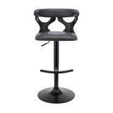Ruth Adjustable Swivel Grey Faux Leather and Black Wood Bar Stool with Black Base
