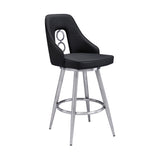 Ruby 26" Counter Height Swivel Black Faux Leather and Brushed Stainless Steel Bar Stool