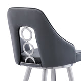Ruby 26" Counter Height Swivel Grey Faux Leather and Brushed Stainless Steel Bar Stool 