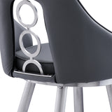Ruby 30" Bar Height Swivel Black Faux Leather and Brushed Stainless Steel Bar Stool