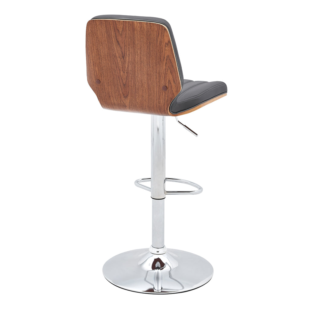 Sabine Adjustable Swivel Gray Faux Leather with Walnut Back and Chrome Bar Stool
