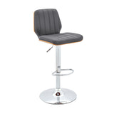 Sabine Adjustable Swivel Gray Faux Leather with Walnut Back and Chrome Bar Stool