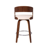 Shelly 26" Counter Height Swivel Cream Faux Leather and Walnut Wood Bar Stool