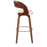 Shelly 30" Bar Height Swivel Cream Faux Leather and Walnut Wood Bar Stool