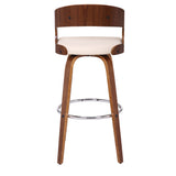 Shelly 30" Bar Height Swivel Cream Faux Leather and Walnut Wood Bar Stool