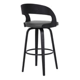 Shelly 26" Counter Height Swivel Grey Faux Leather and Black Wood Bar Stool