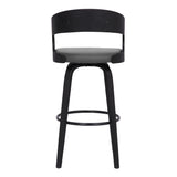 Shelly 26" Counter Height Swivel Grey Faux Leather and Black Wood Bar Stool
