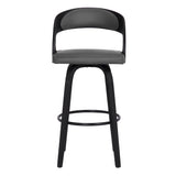 Shelly 30" Bar Height Swivel Grey Faux Leather and Black Wood Bar Stool