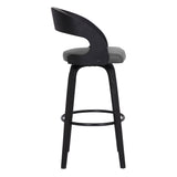 Shelly 30" Bar Height Swivel Grey Faux Leather and Black Wood Bar Stool