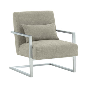 Skyline Modern Accent Chair In Gray Linen and Steel Legs