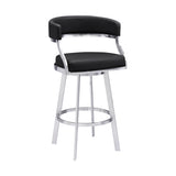 Saturn 26" Counter Height Swivel Black Faux Leather and Brushed Stainless Steel Bar Stool