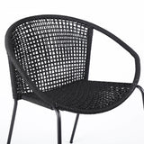 Snack Indoor Outdoor Stackable Steel Dining Chair with Black Rope - Set of 2