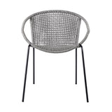 Snack Indoor Outdoor Stackable Steel Dining Chair with Grey Rope - Set of 2