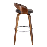 Sonia 30" Bar Height Swivel Brown Faux Leather and Walnut Wood Bar Stool