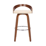 Sonia 26" Counter Height Swivel Cream Faux Leather and Walnut Wood Bar Stool